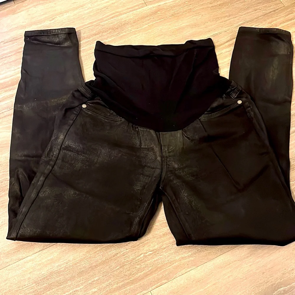 Paige Vertugo Ankle Maternity Coated Black Jeans